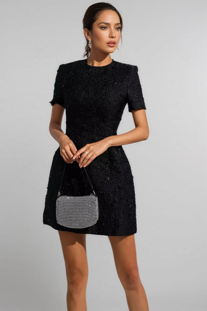 Umeko Black Jacquard Mini Dress
