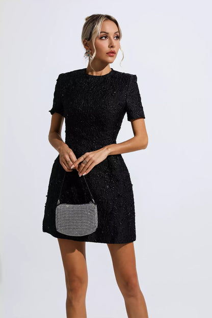 Astrid Black Jacquard Mini Dress