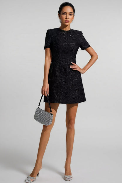Umeko Black Jacquard Mini Dress