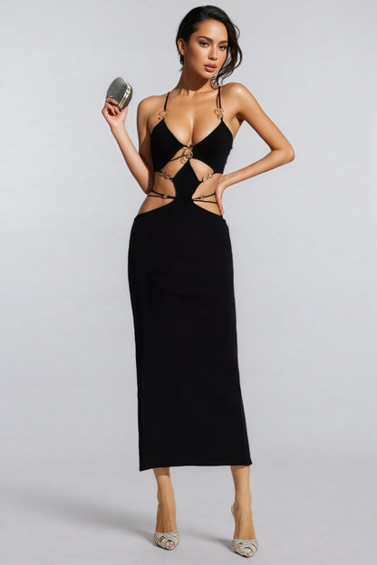 Belle Black Bandage Slip Maxi Dress