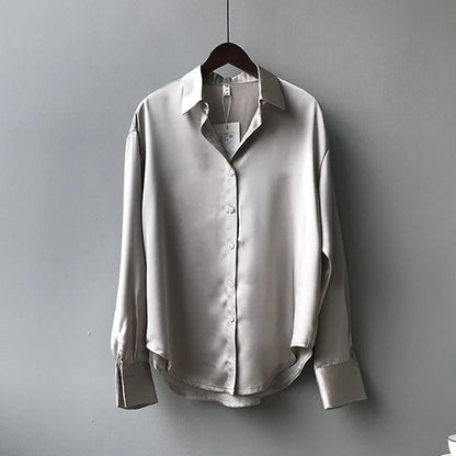 Autumn Button Up Satin White Blouse