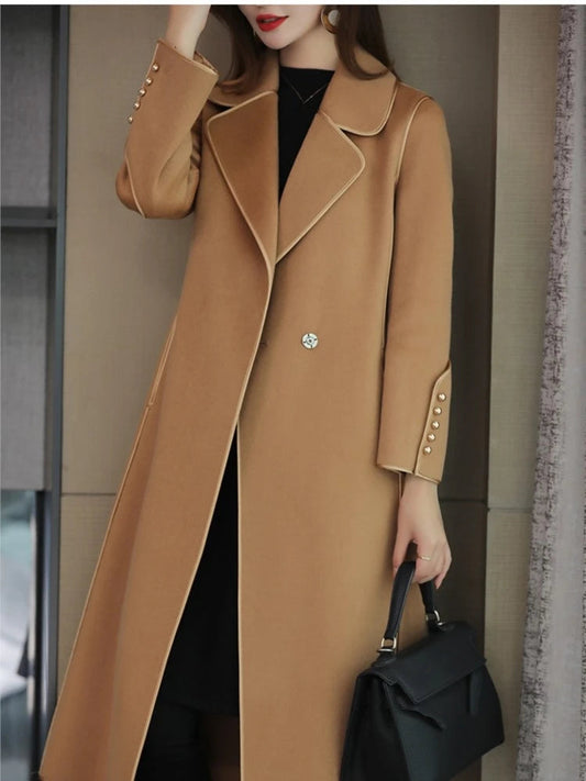 Autumn Wool Winter Single Button Belt Coat