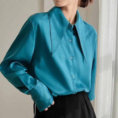 Satin Silk Turn Down Collar Blouse