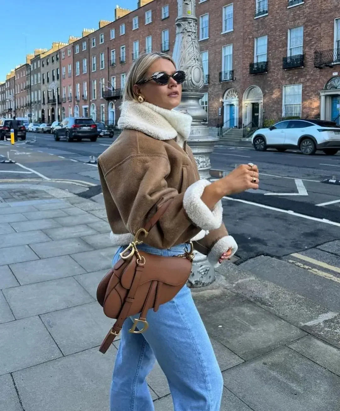 Autumn Winter Faux Cropped Thick Warm Lapel Fleece Long Coat