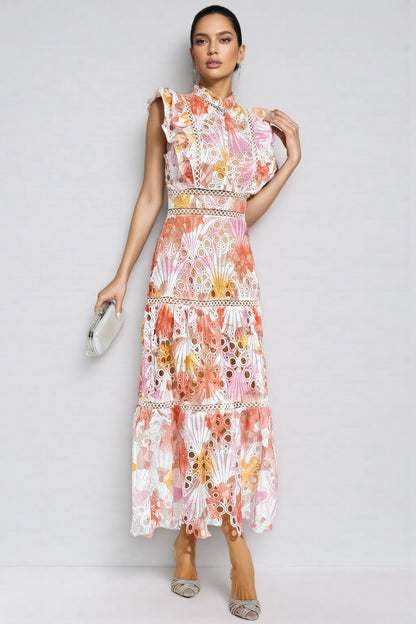 Bria Orange Hollow Sleeveless Midi Dress