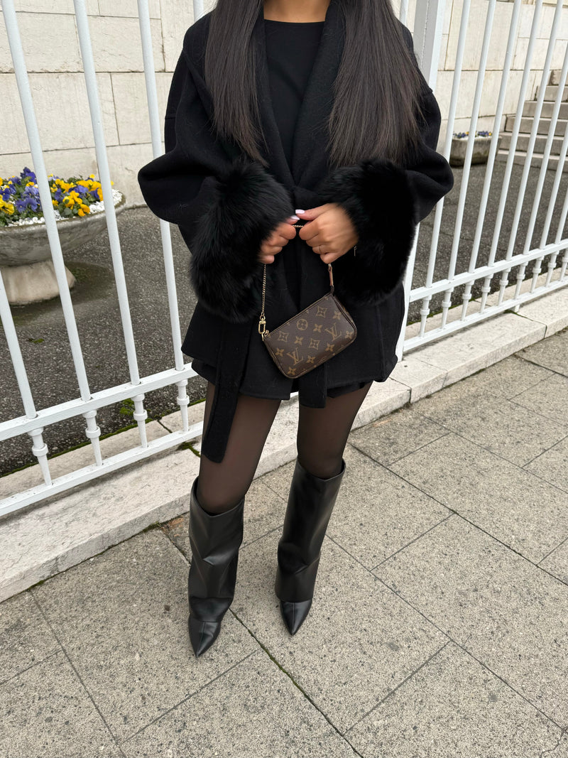 Black Wool Coat With Fur