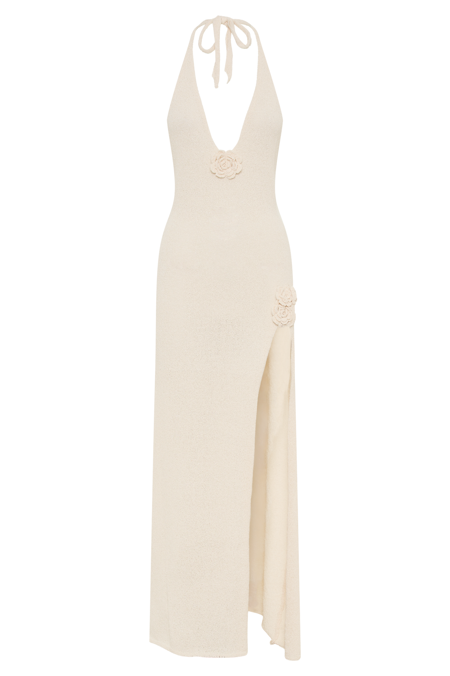 Barbara Halter Applique Knit Maxi Dress