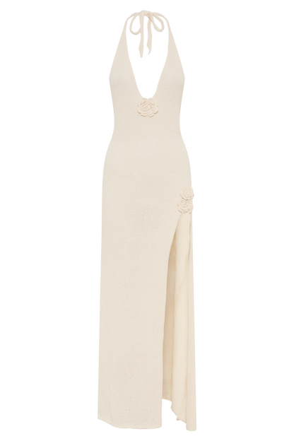 Barbara Halter Applique Knit Maxi Dress
