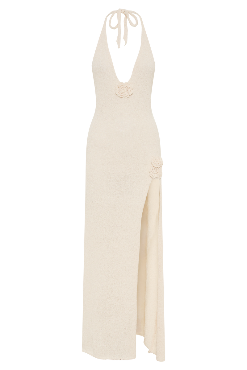 Barbara Halter Applique Knit Maxi Dress