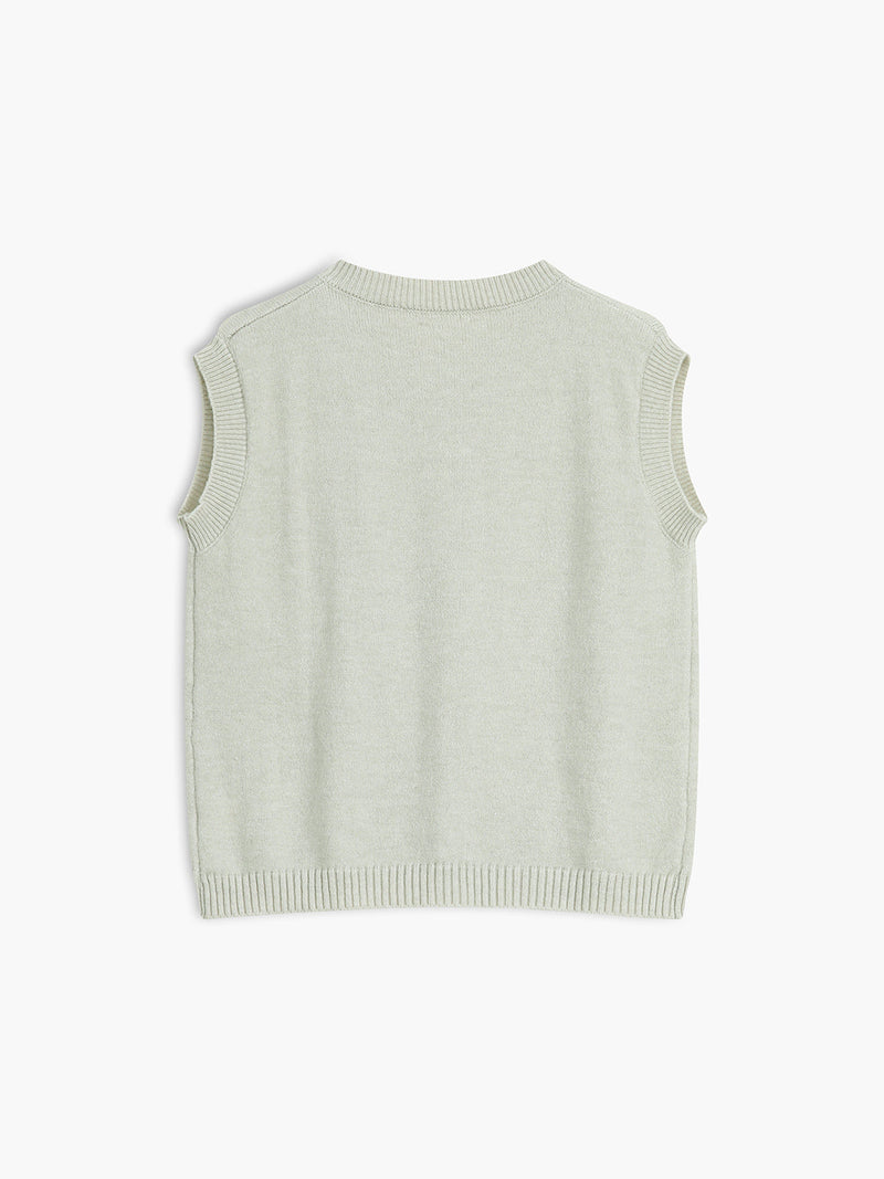 Willow Knit Vest - Button-front Sleeveless Cardigan