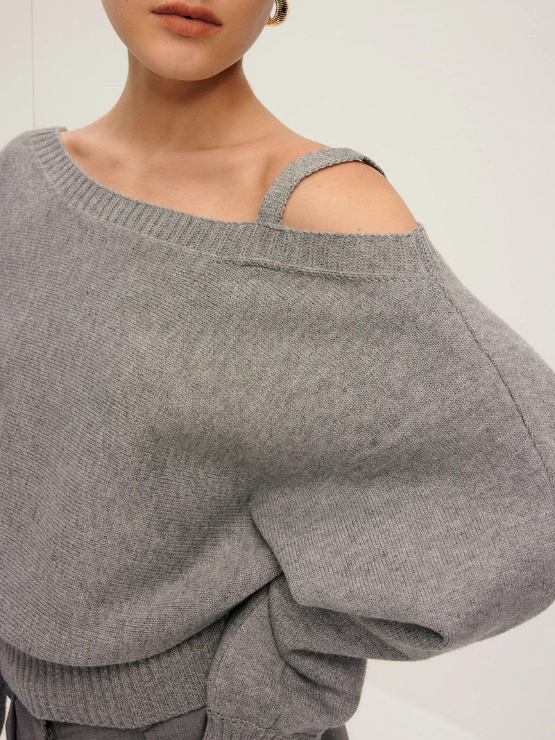 Plain Off-shoulder Loose Sweater