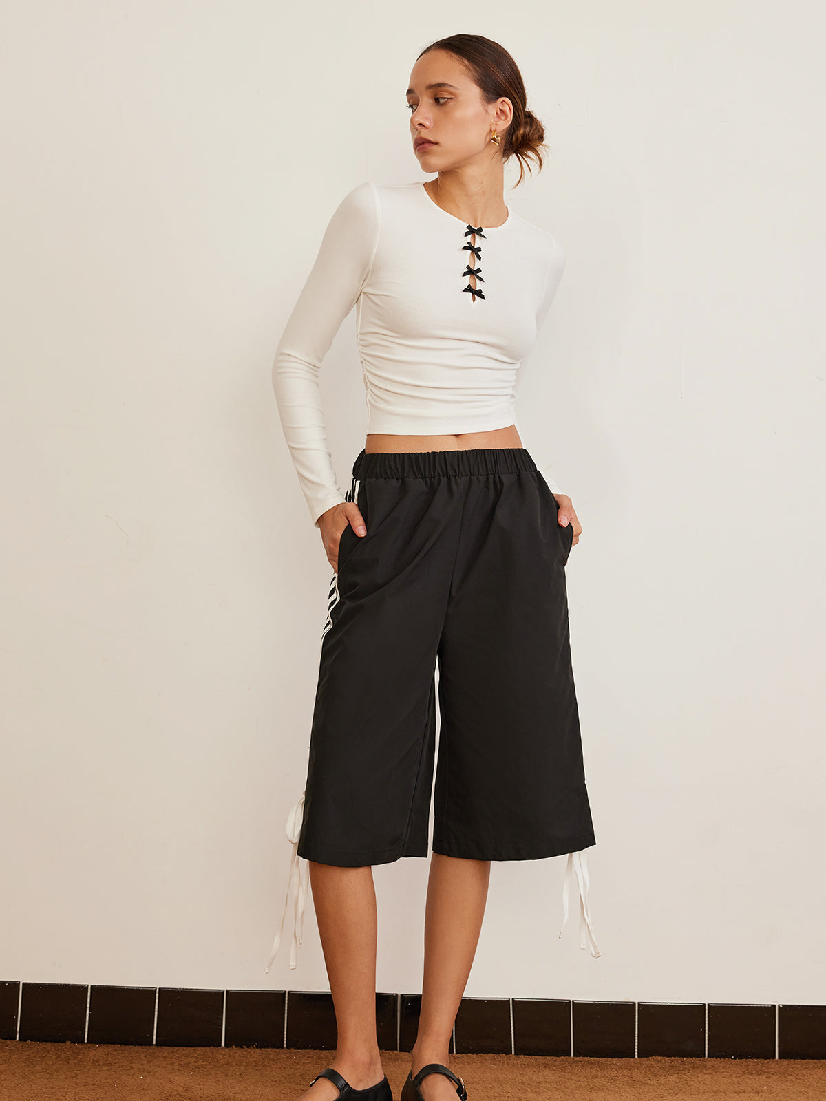 Bow Detail Plain T-shirt