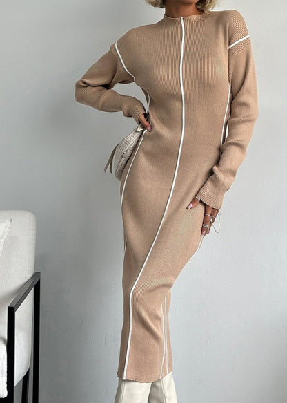 Ribbed Contrast Piping Sweater Dress