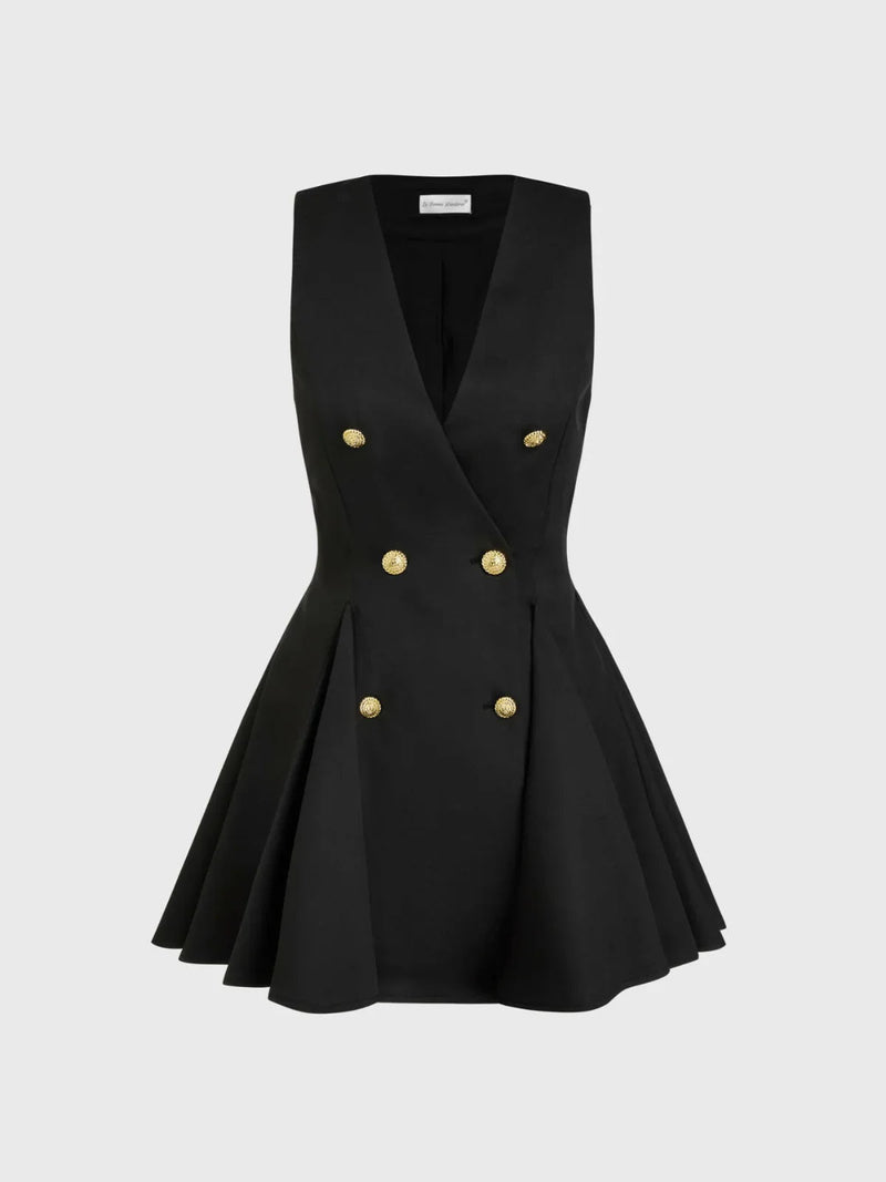 V-neck Button Ruffle Hem Mini Dress