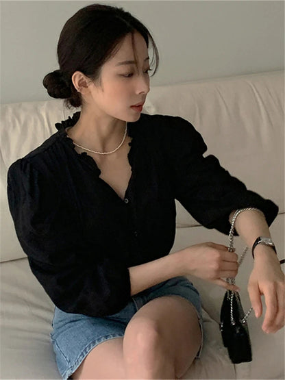Sweet Puff Sleeve Oversized Blouse