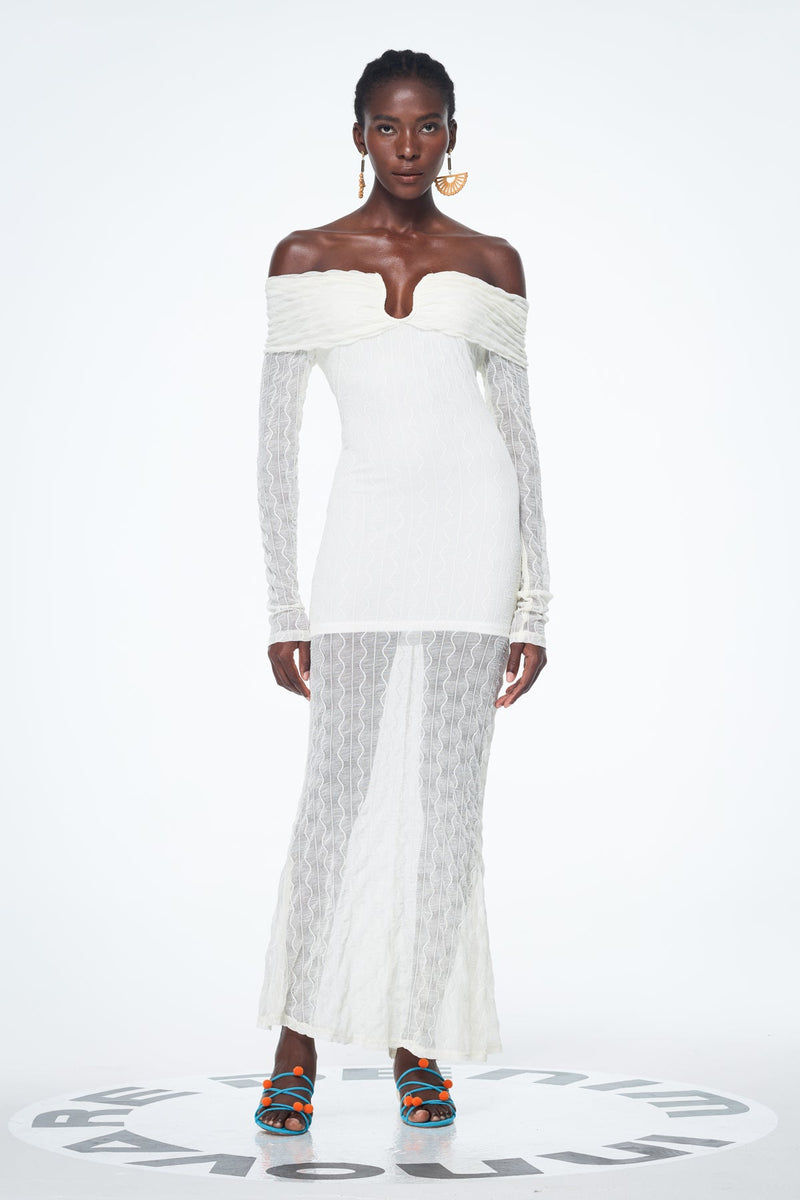 Babe Off Shoulder Ruch Maxi Dress