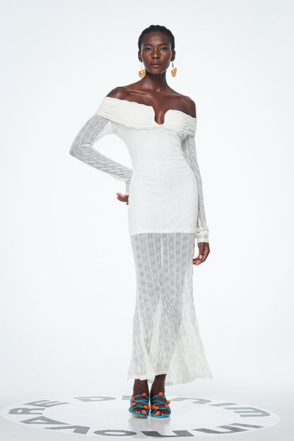 Babe Off Shoulder Ruch Maxi Dress
