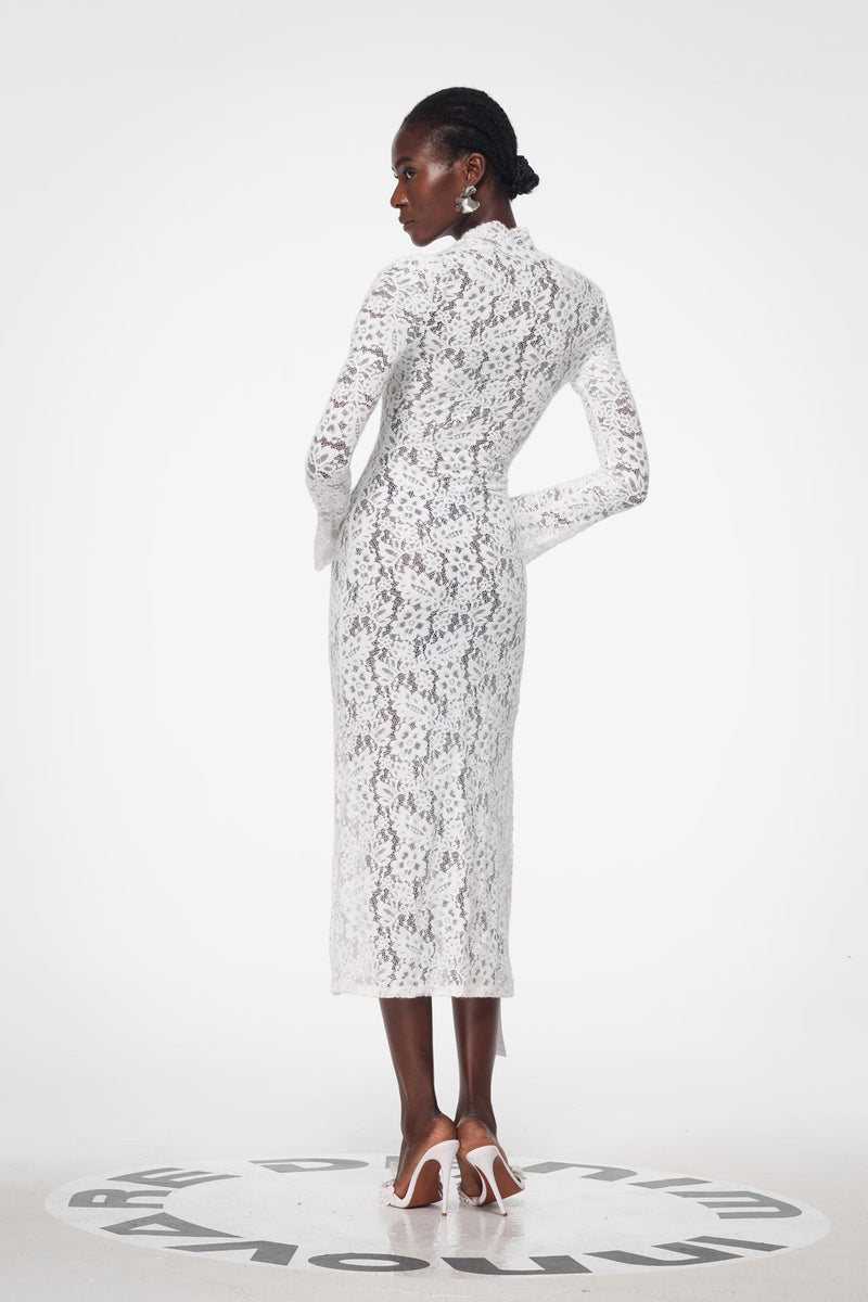 Babirye Plunge Lace Split Maxi Dress