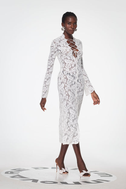 Babirye Plunge Lace Split Maxi Dress
