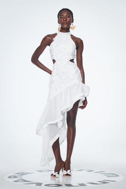 Bacchus Cutout Flower Asymmetric Mini Dress