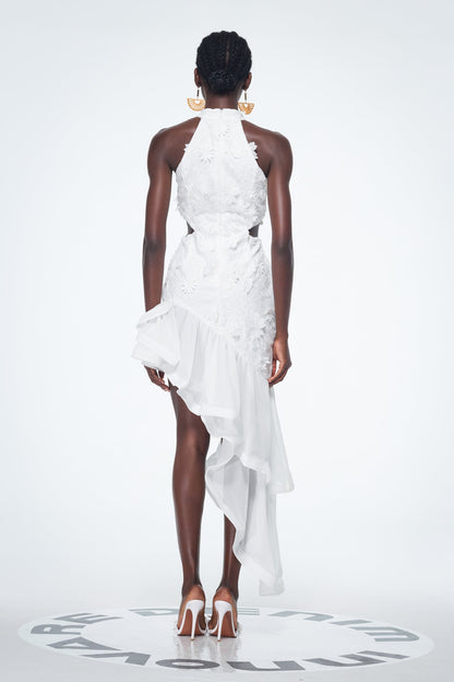 Bacchus Cutout Flower Asymmetric Mini Dress