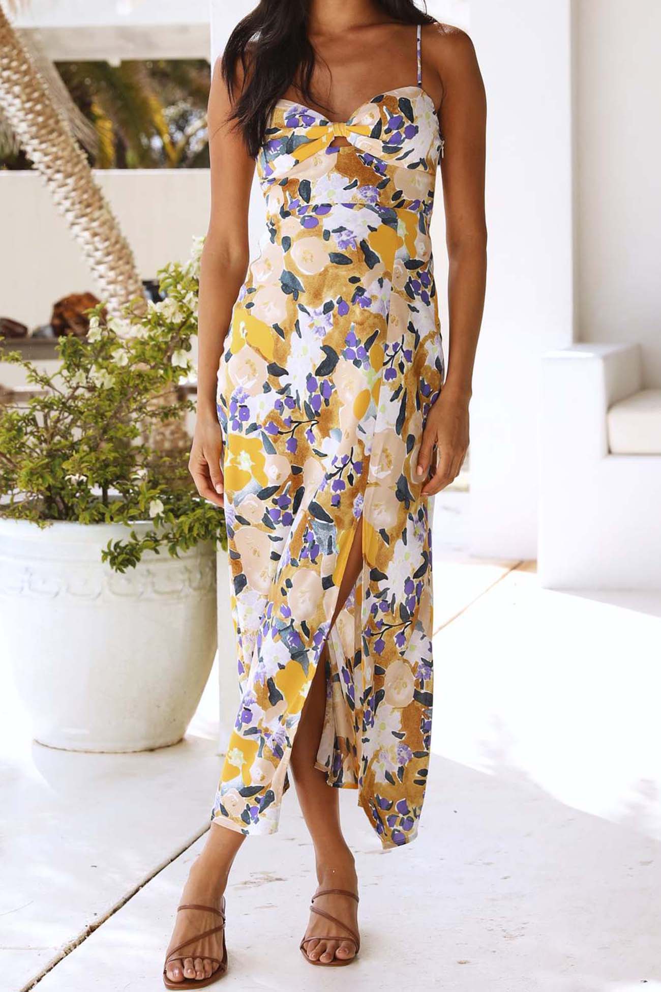 Backless Printed Slit Cami Dress