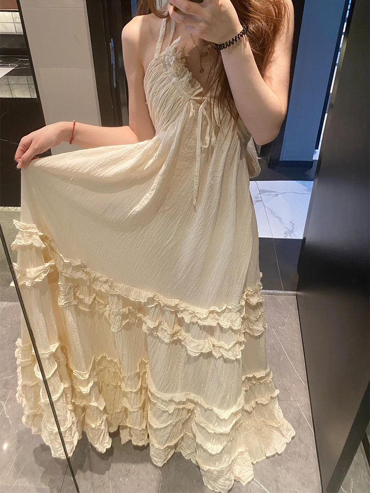 Backless Halter Layered Maxi Dress _ Romantic Beachwear