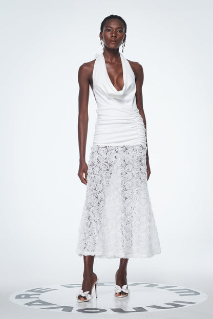 Bademus Cowl Neck Flower Backless Maxi Dress
