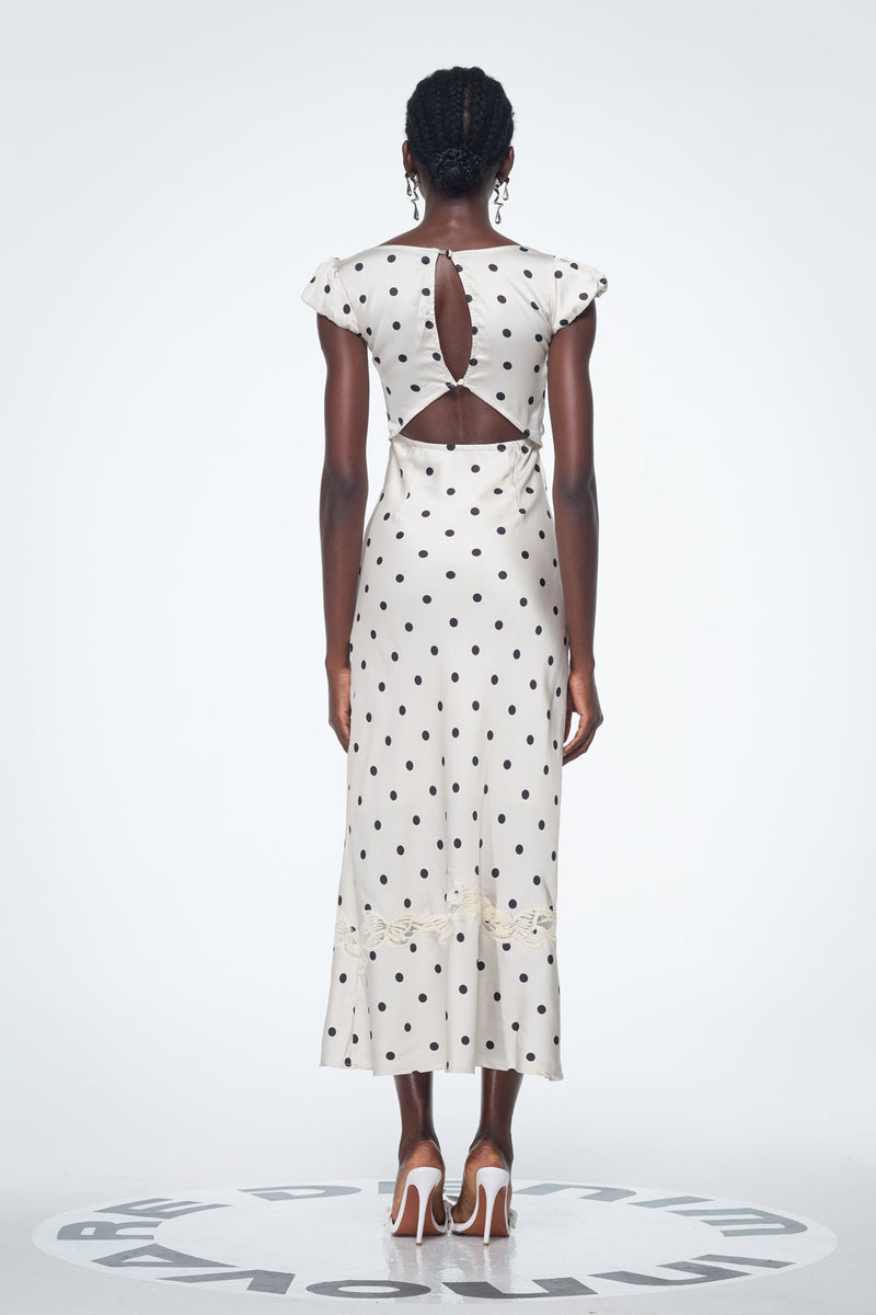 Badriyah Dot Satin Lace Maxi Dress