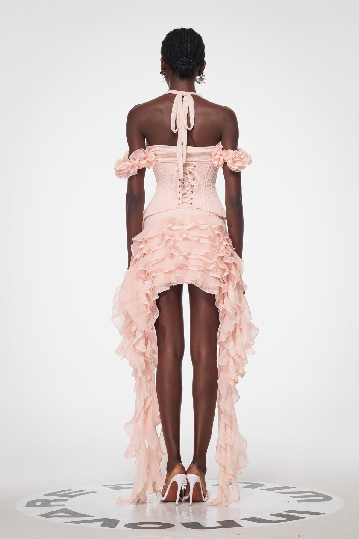 Baha Ruch Ruffle Fringe Mini Dress in Pink
