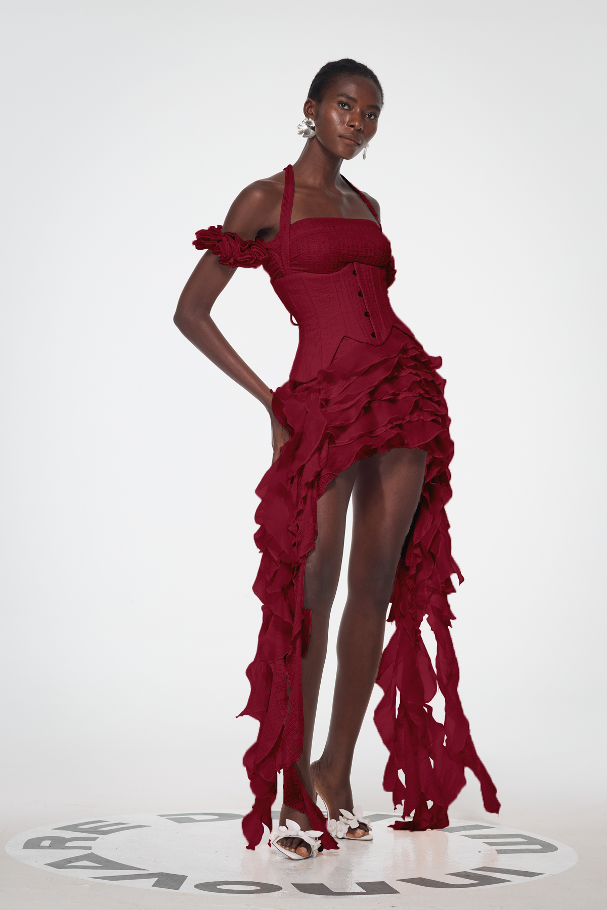 Baha Ruch Ruffle Fringe Mini Dress in Red
