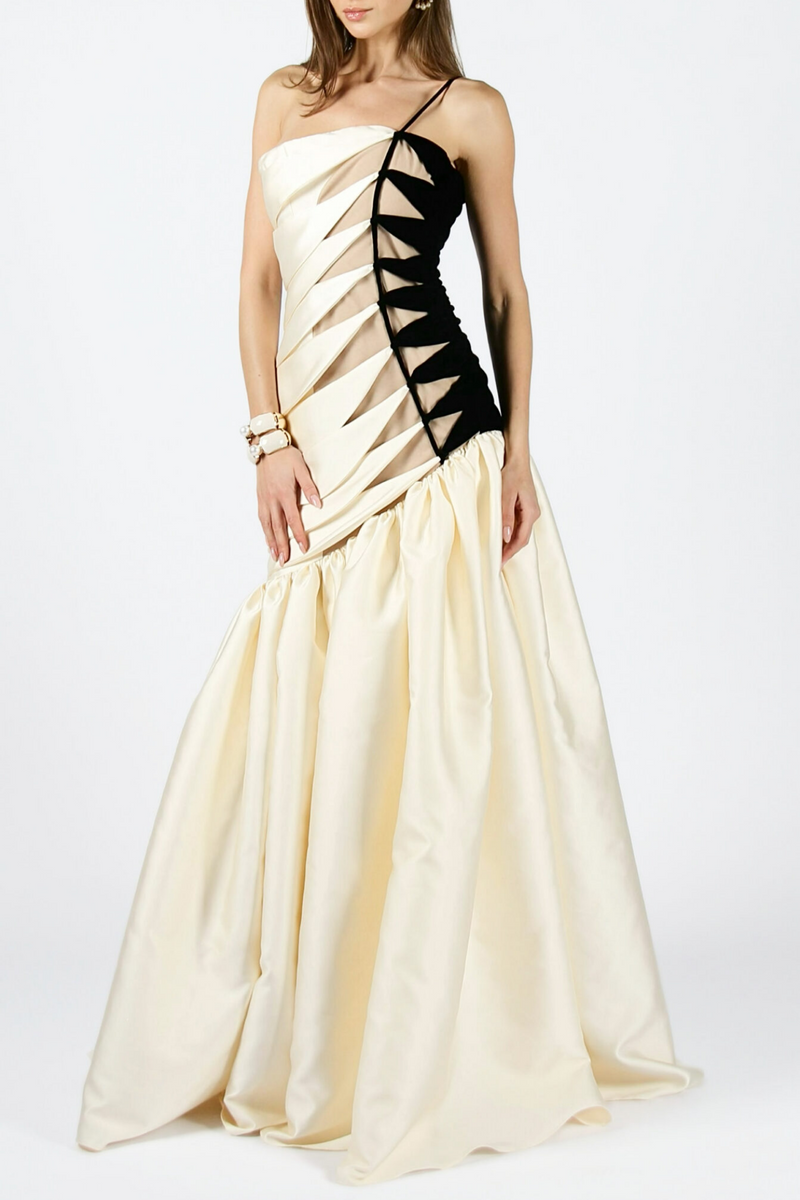 Bahar One Shoulder Satin Ruched Maxi Dress
