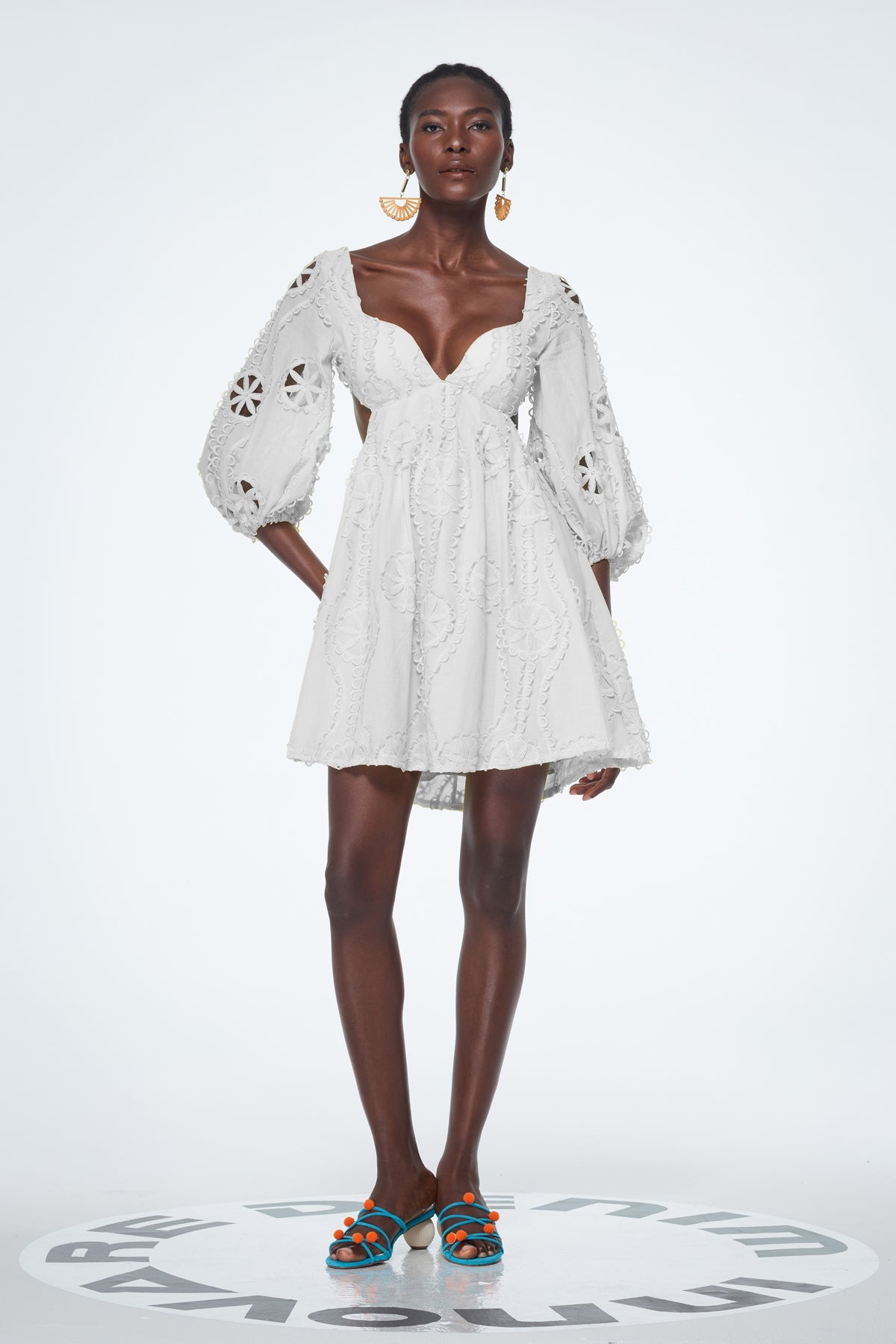 Bahdan Cutout Balloon Sleeve Ruffle Mini Dress in White
