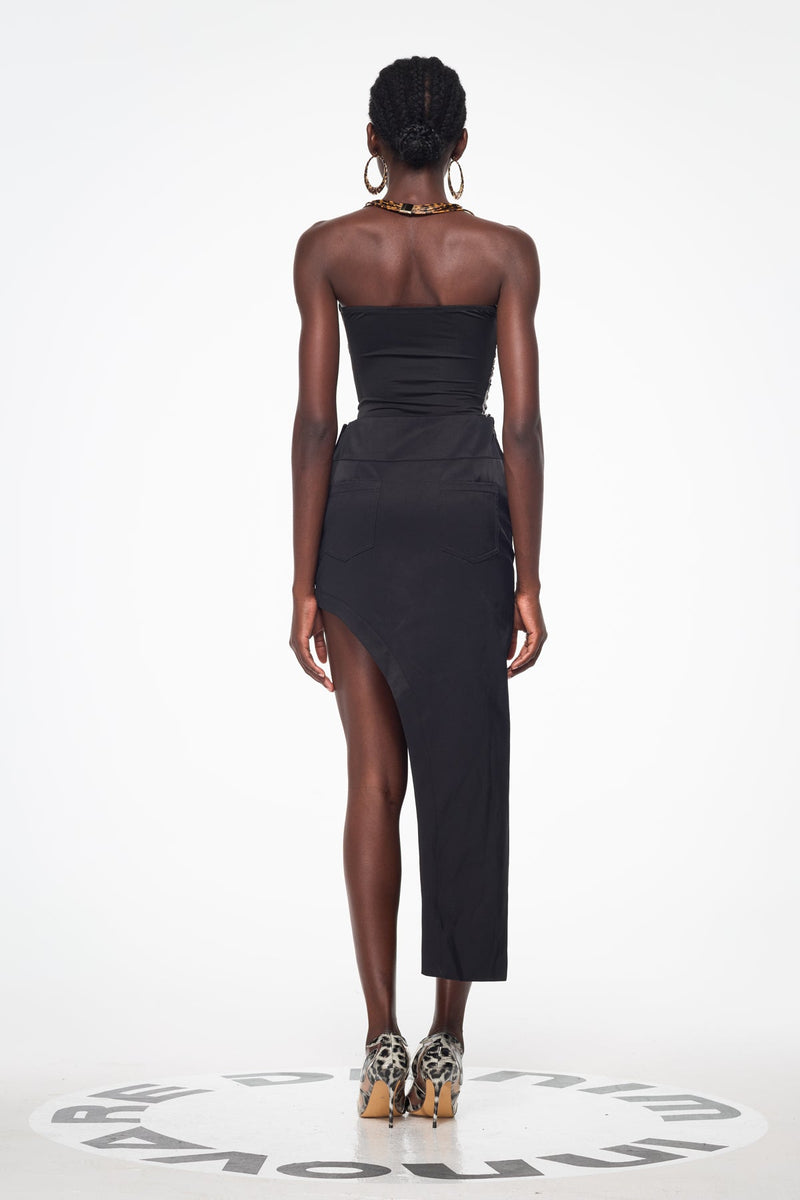 Bakır Buckle Asymmetric Split Maxi Skirt