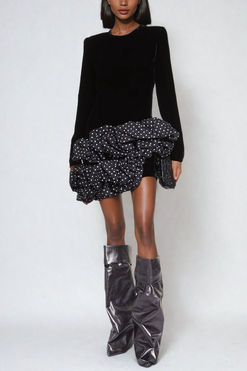 Balesego Ruffle Dot Long Sleeve Mini Dress