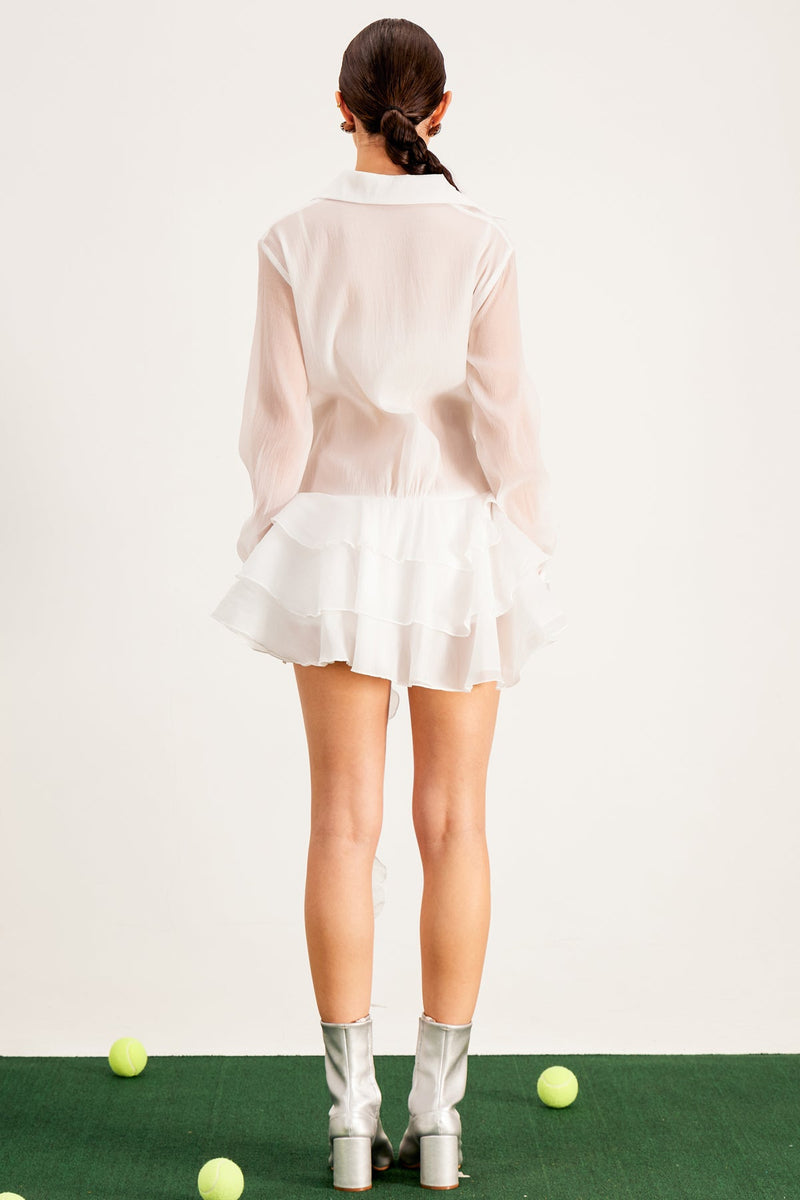 Balfour Ruffle Flower Mini Dress in White