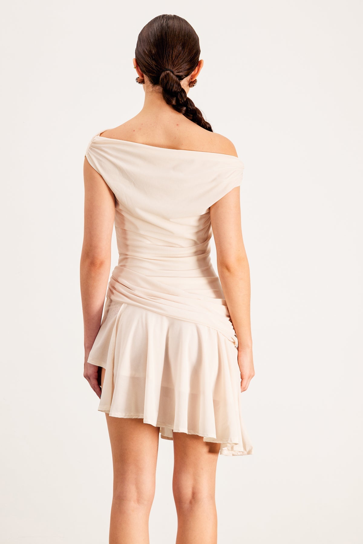 Balor Asymmetric One Shouder Mini Dress in Apricot