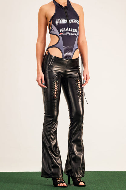 Barna Lace Up Leather Bootcut Pants