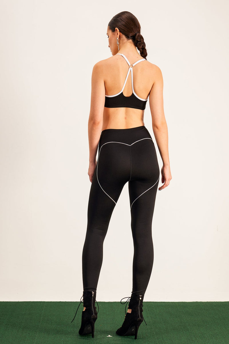 Barney Cutout Crop Bodycon Pants Set in Black