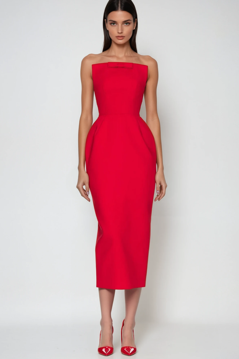 Bastien Strapless Maxi Dress in Red