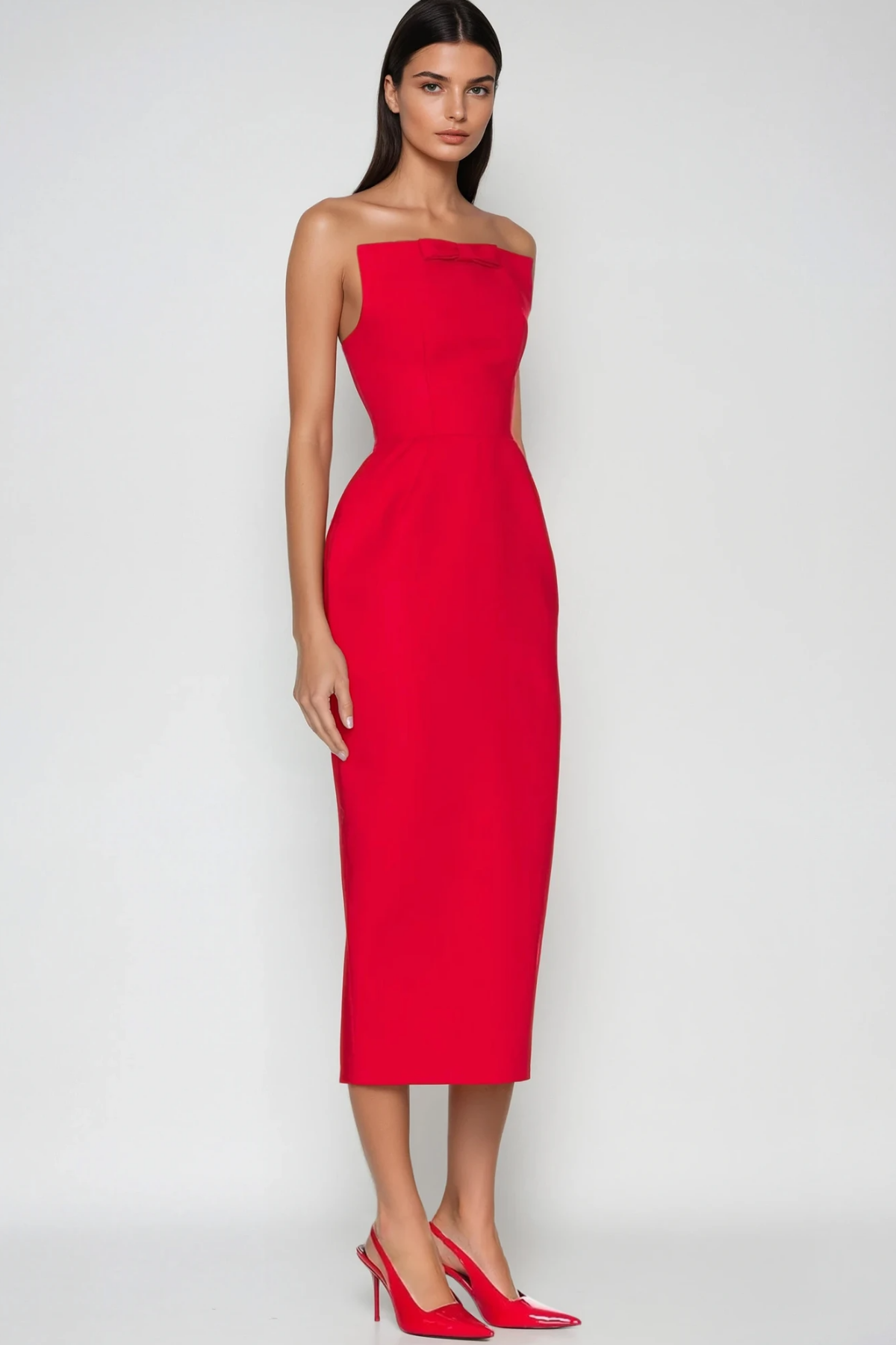 Bastien Strapless Maxi Dress in Red