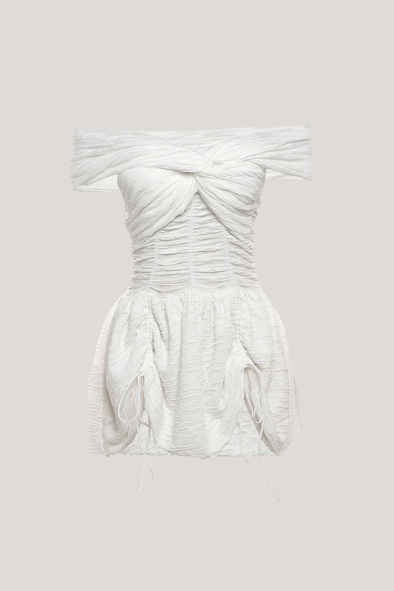 Batuhan Strapless Cross Drawstring Mini Dress