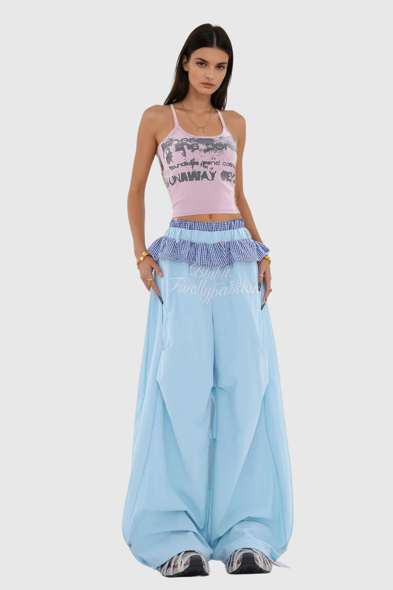 Bautista Ruffle Print Wide Leg Pants in Blue
