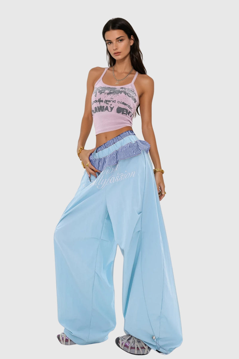 Bautista Ruffle Print Wide Leg Pants in Blue