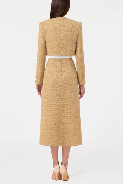 Bavat Tweed Blazer Two Piece Set - Gold