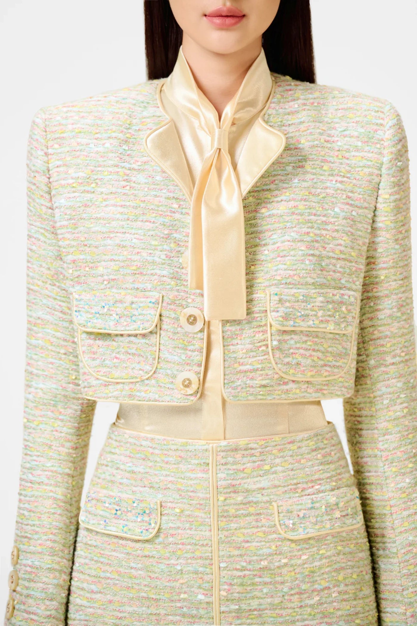Bavat Tweed Blazer Two Piece Set - Mint