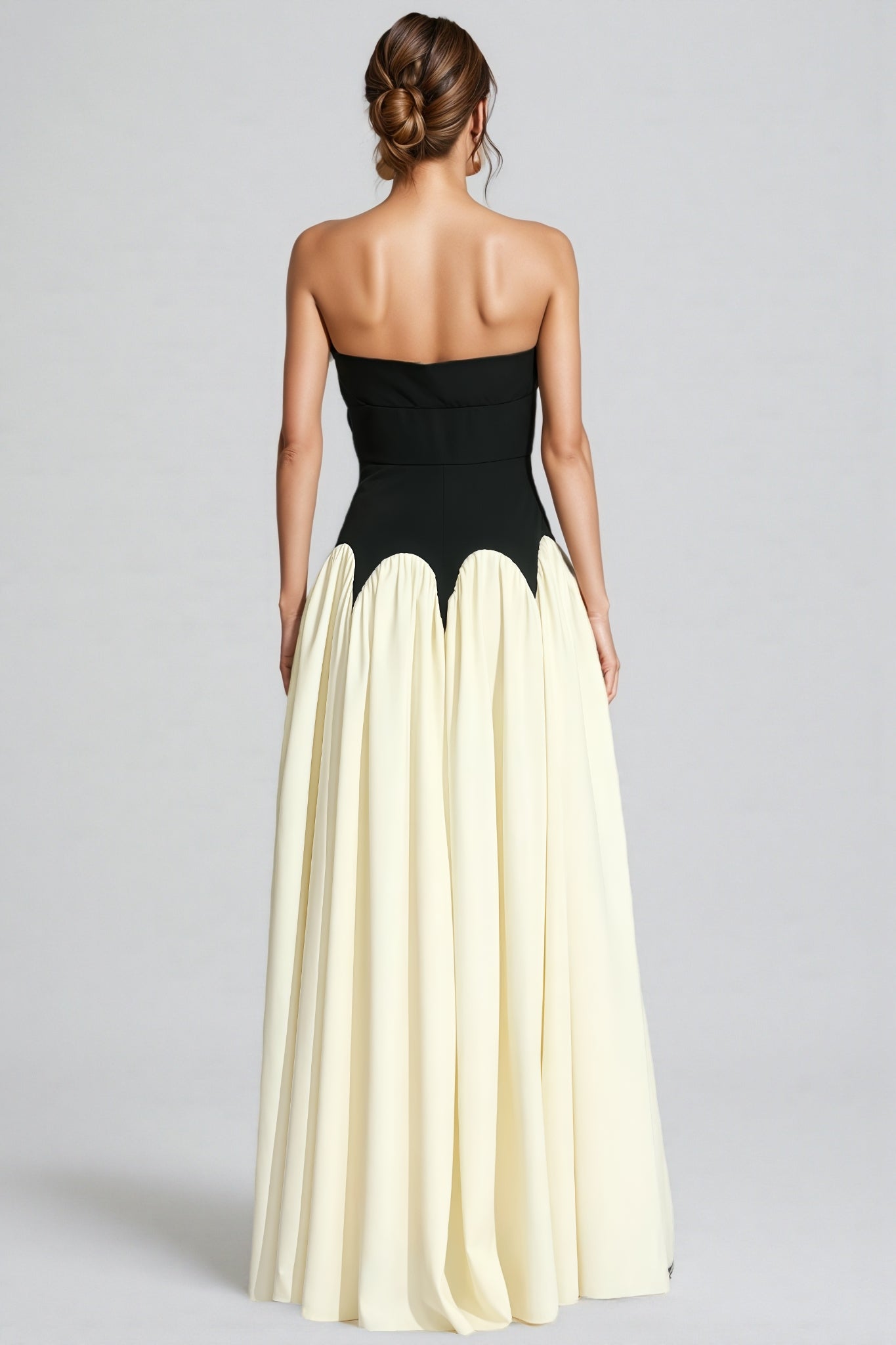 Pound Black White Contrast Strapless Maxi Dress
