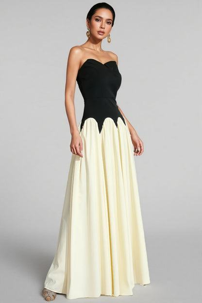 Pound Black White Contrast Strapless Maxi Dress
