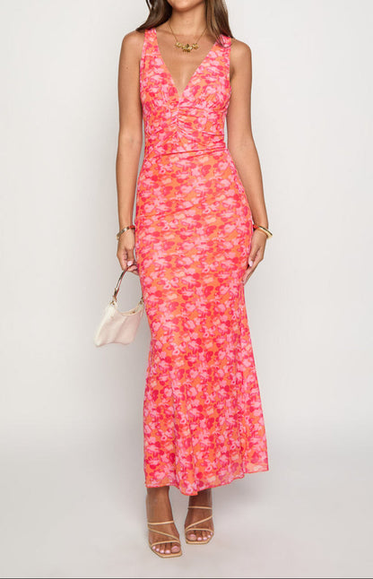 Orsa Orange Print Maxi Dress