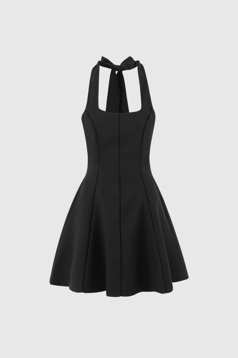 Beckham Halter Neck Ruffle Mini Dress in Black